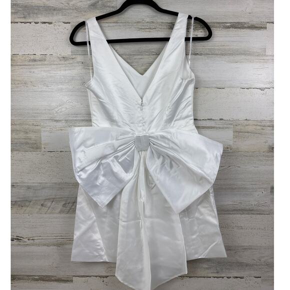 Lulus womens small Charming Celebration White Taffeta Bow Mini Dress new lined - Picture 2 of 4
